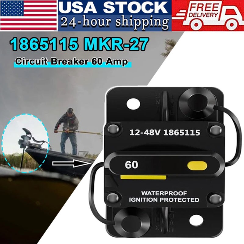For Minn Kota MKR-27 60AMP Circuit Breaker 1865115 60 AMP for 12/24/36V 1/4"