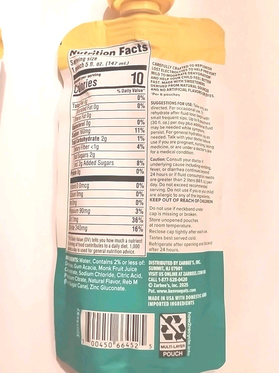 2 Zarbee's Triple Action Hydration Electrolyte Drink Strawberry Lem/ Lemon Lime