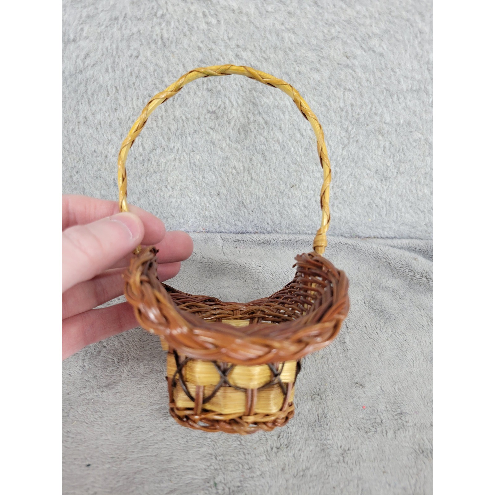 Mini Wicker Basket Decorative Handle Small Rattan Weave Accent