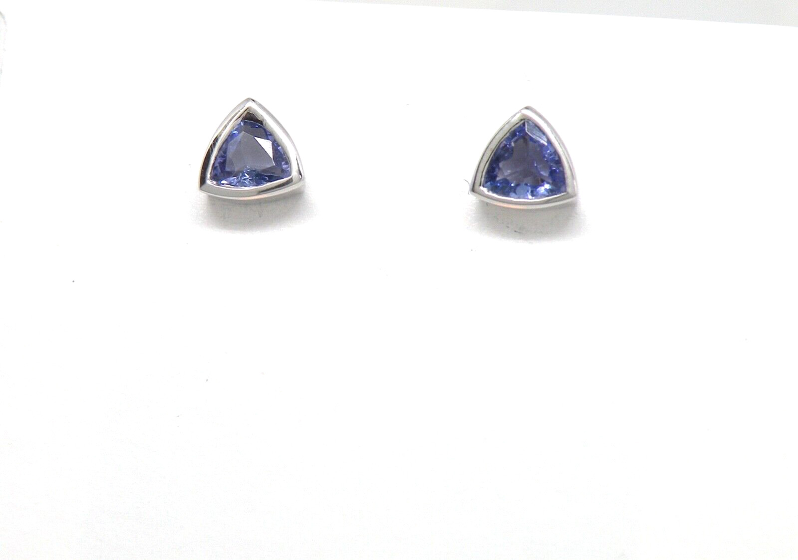 14k White Gold, Genuine Trillion cut Tanzanite, Stud earring