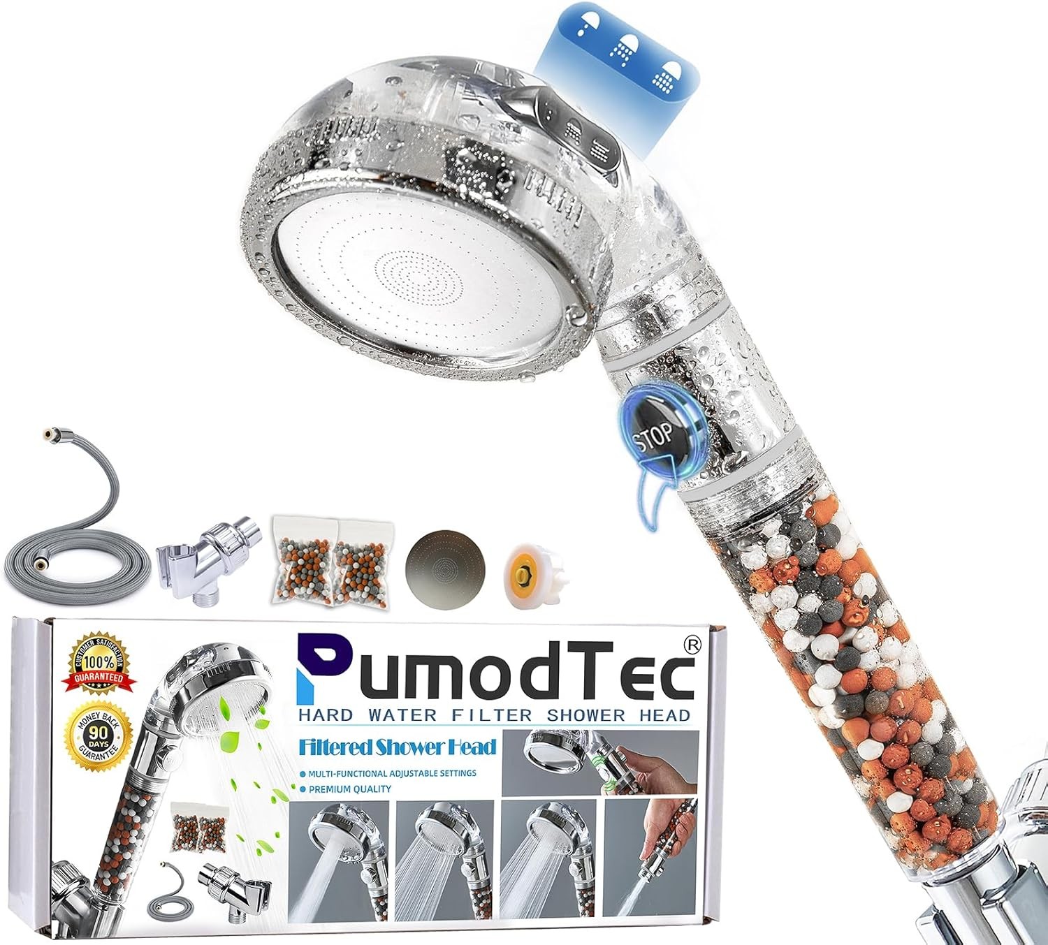 Filtered Shower Head with Handheld - High Pressure Transparent + Chrome