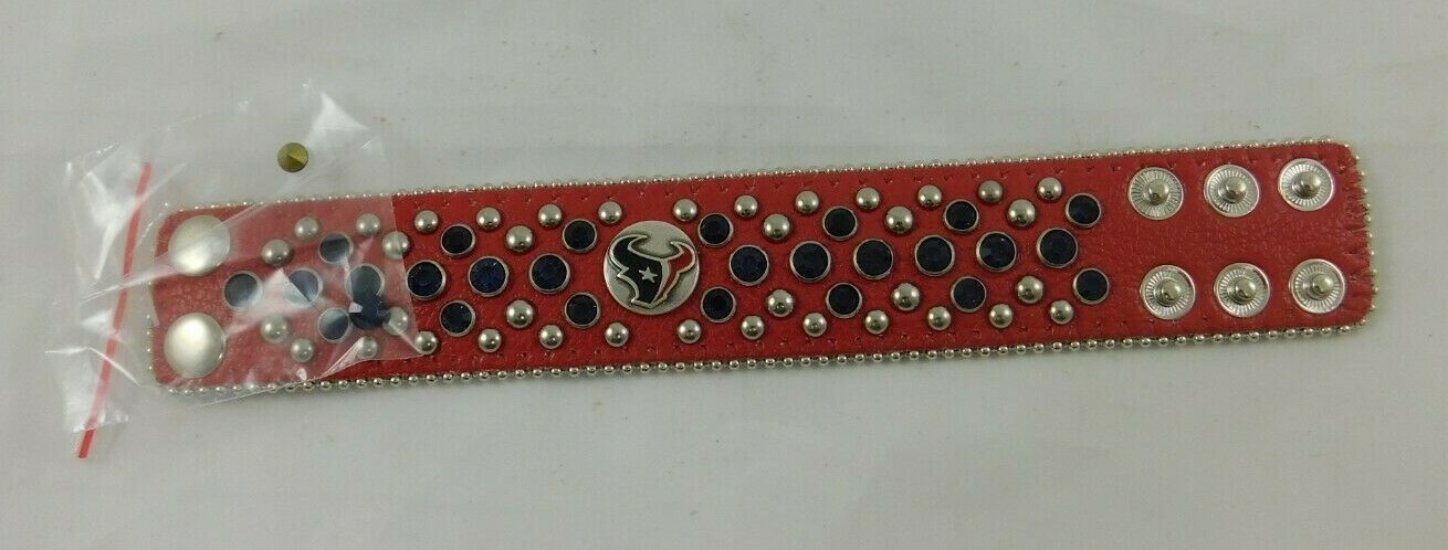 Houston Texans Ladies Red Leather Bracelet Rhinestone Fancy Style Glitz