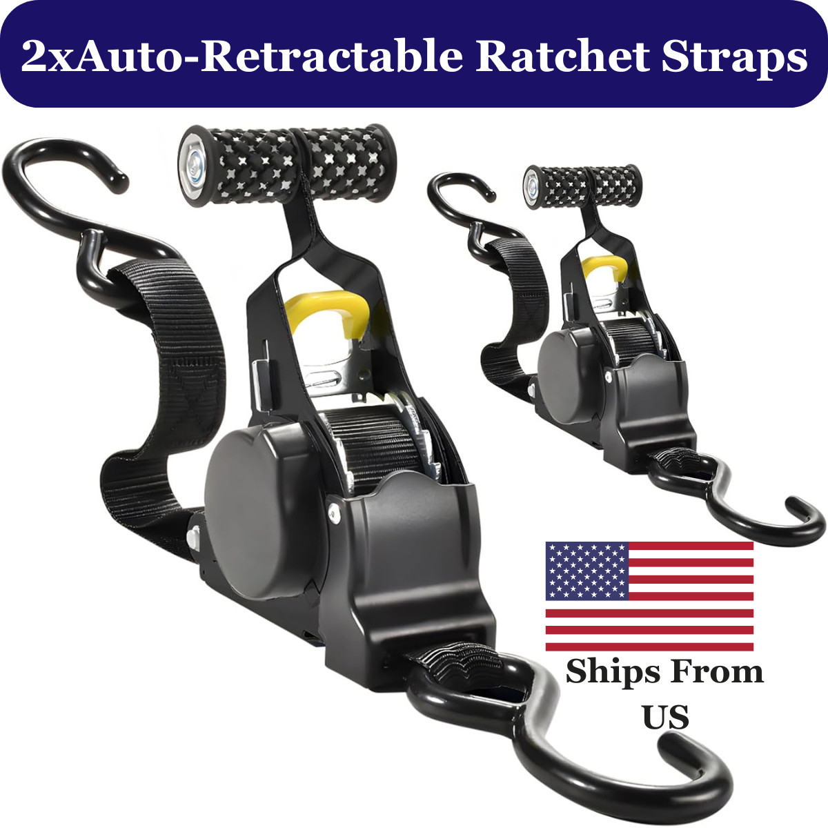 Auto Retractable Ratchet Straps Heavy Duty (2 Pack, 1" x 10') 680 KG Break