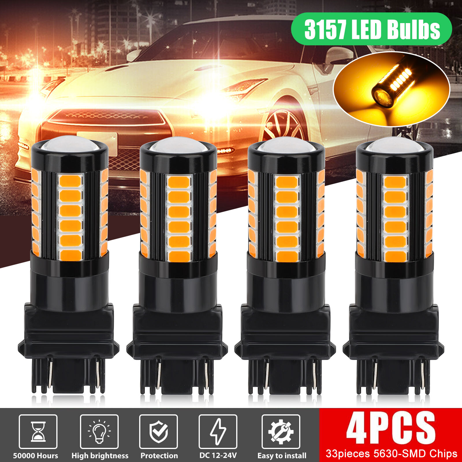 4x 3157 33-LED Turn Signal Parking DRL Light Bulbs Amber For Ford F150 F250 F350