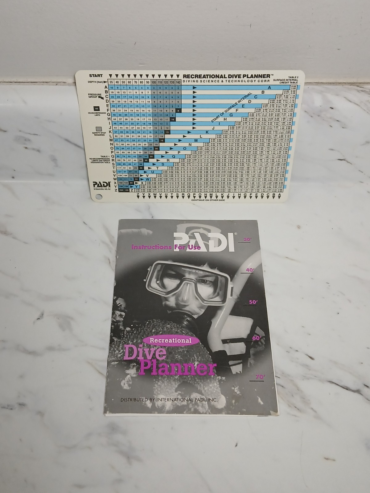 PADI Vintage Plastic Recreational Dive Planner Table Scuba Diving