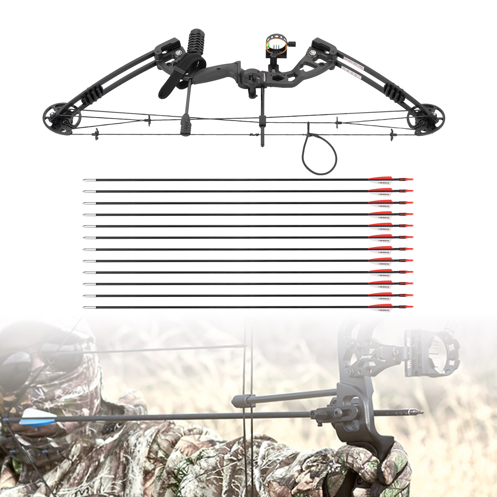 Black Archery Hunting Compound Bow Kit Beginner Archery Tool Right-Hand 30-60lbs