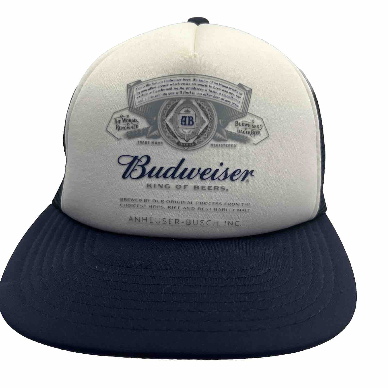 Budweiser King of Beers Foam Trucker Hat Cap Mesh Snapback Stamped Logo Letters