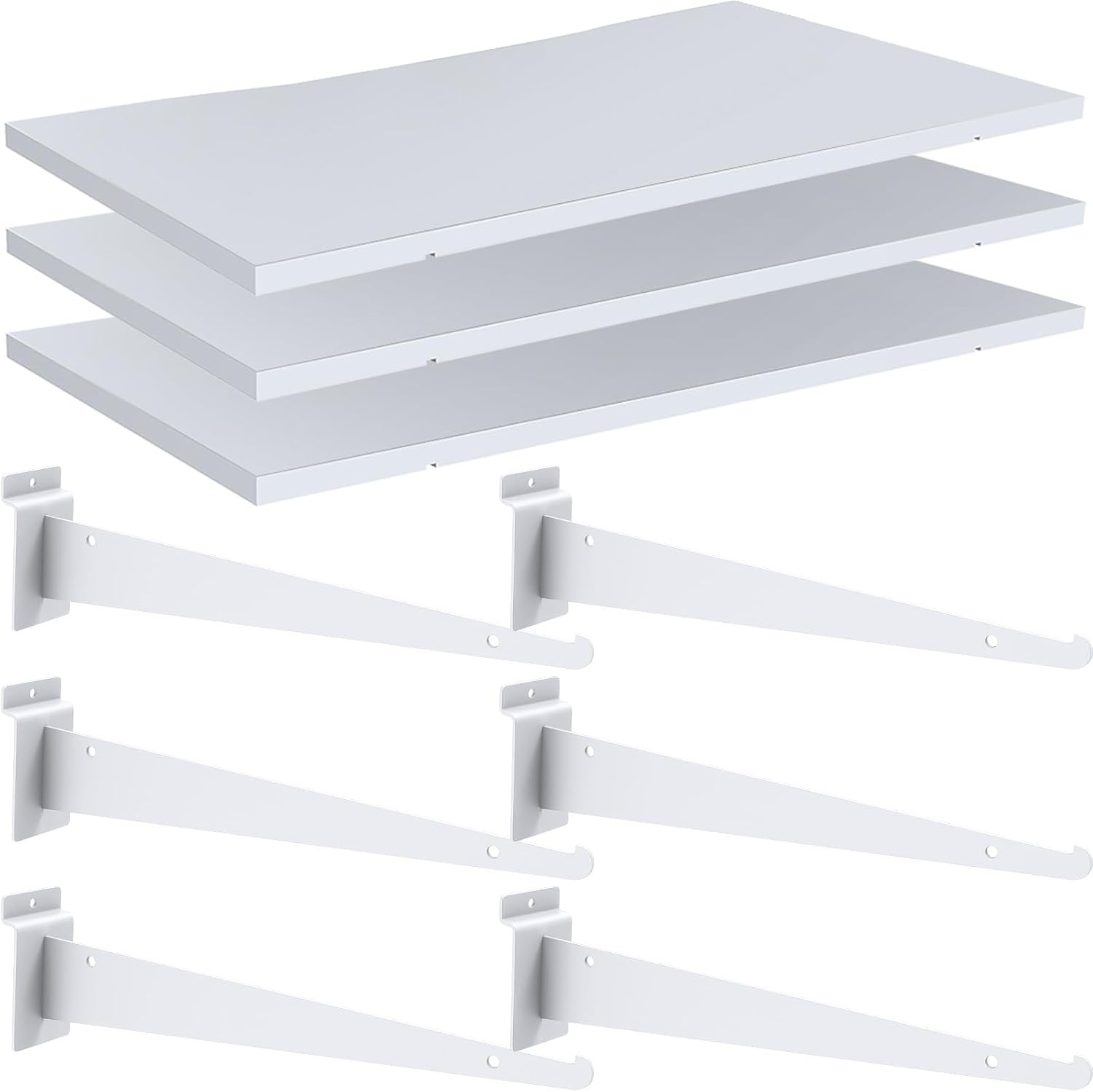 3 Pack White Slatwall Shelf 24" x 12" Wooden Slat Wall Shelves with Metal