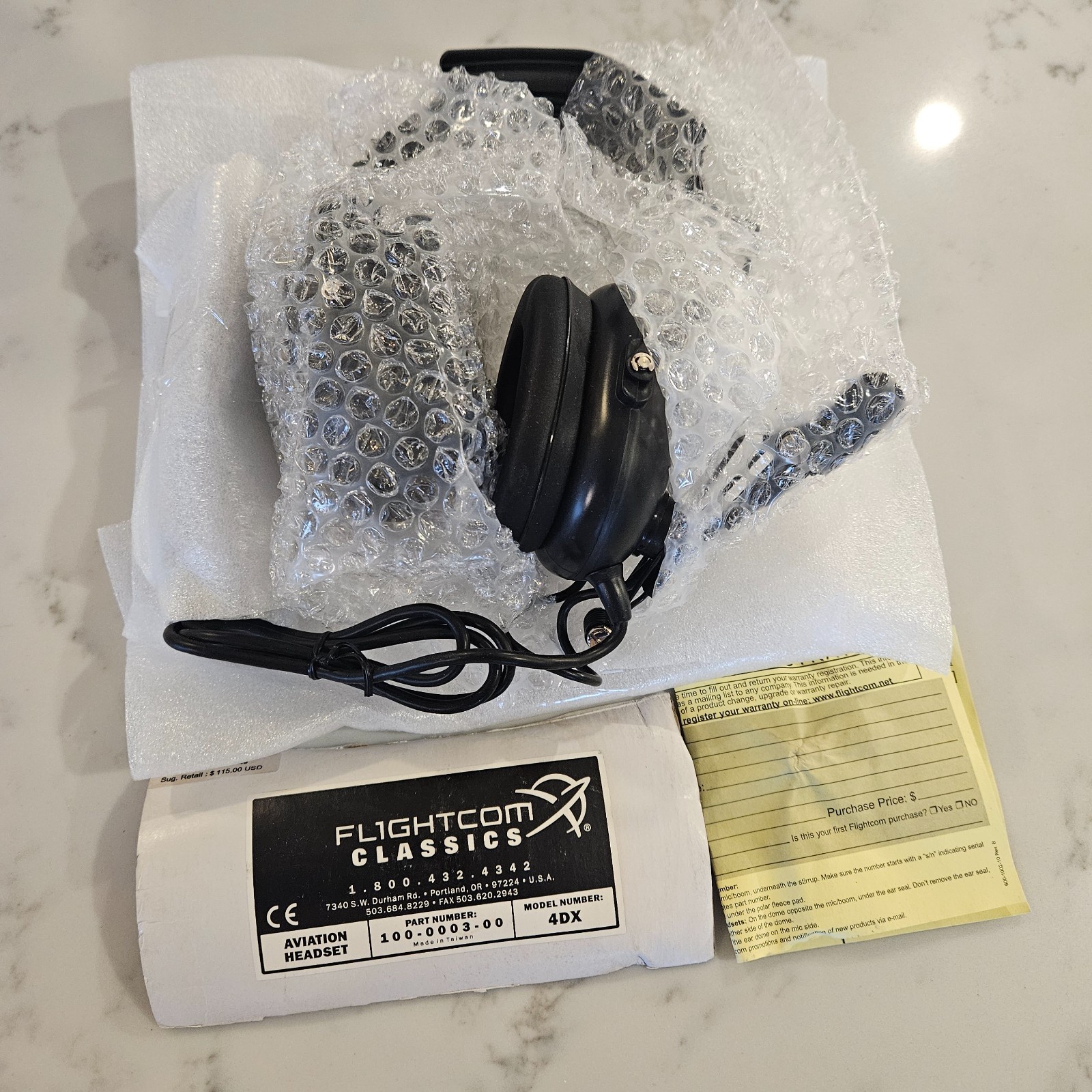 Flightcom 4DX Classic Over-Ear Aviation Headset Black Wired Adjustable Headband