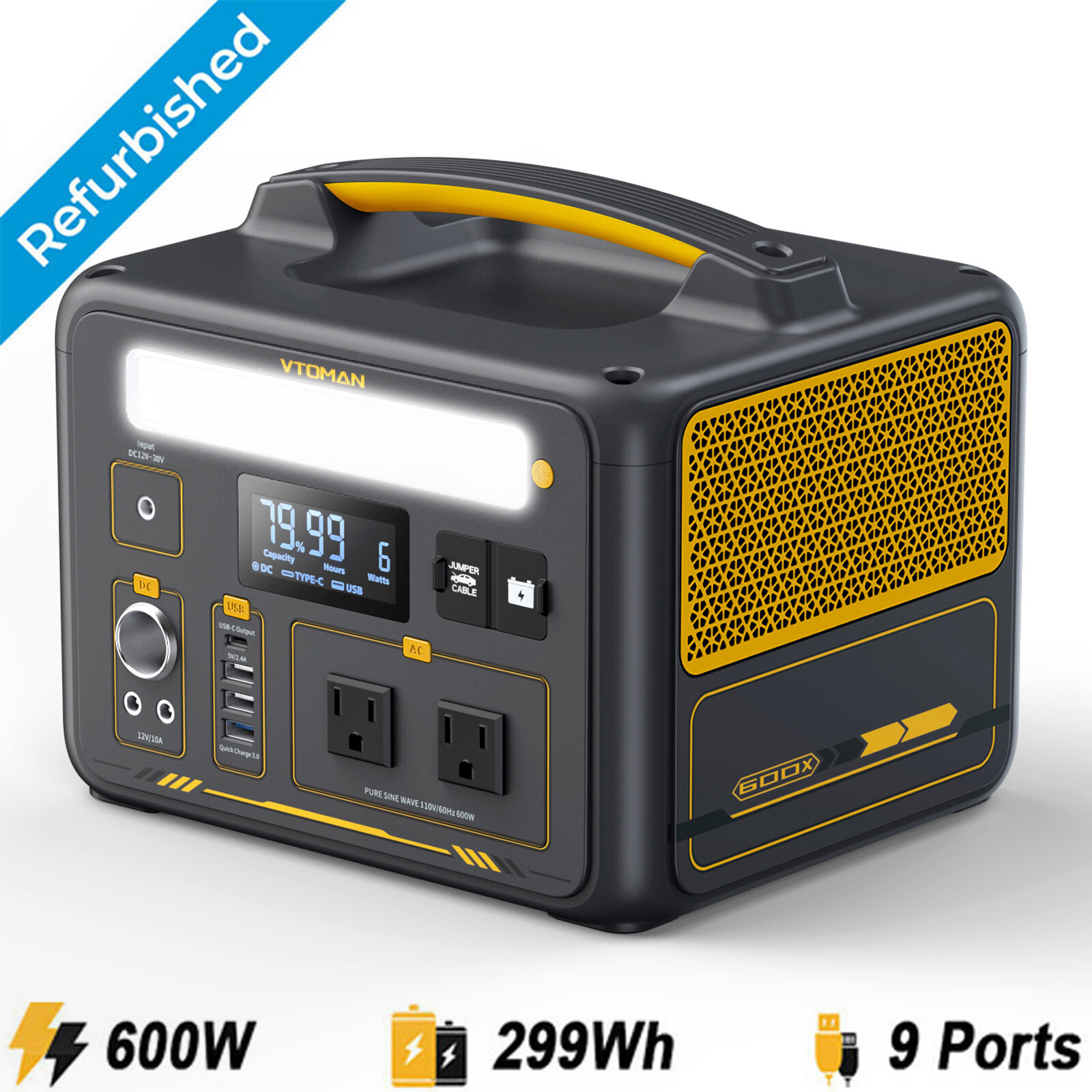 VTOMAN Jump 600X Portable Power Station 600W (1200W Peak) 299Wh LiFePO4