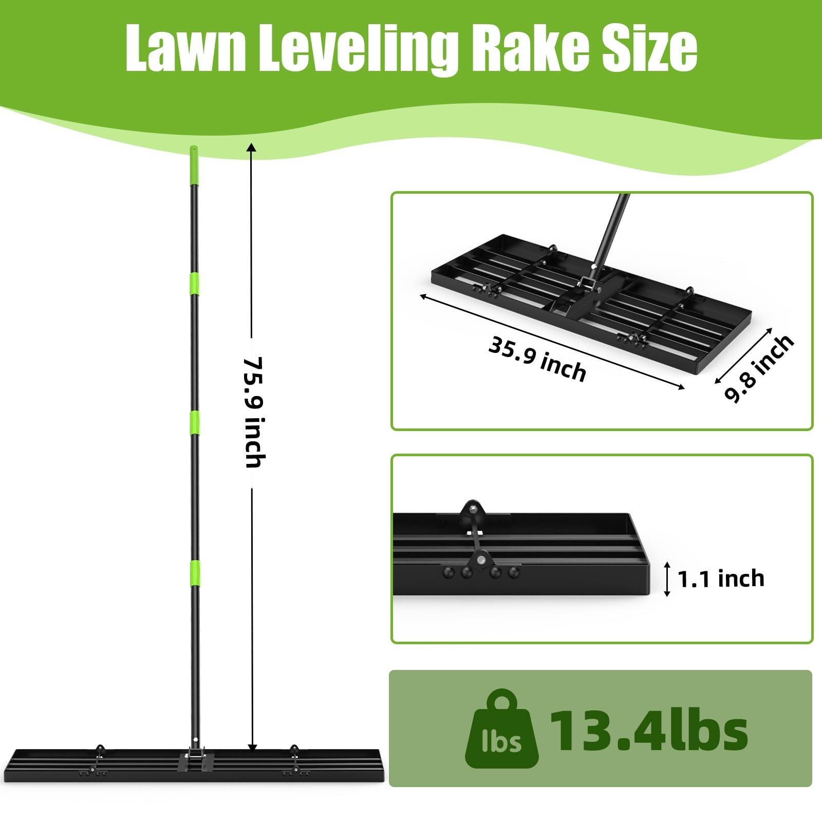 36" Heavy Duty Lawn Leveling Rake with Adjustable Handle for Soil & Sand