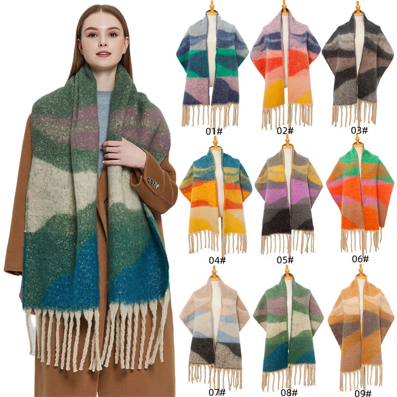 Women Scarf Autumn and Winter Imitated Mohair Scarf Warm Thick Tassel Scarf