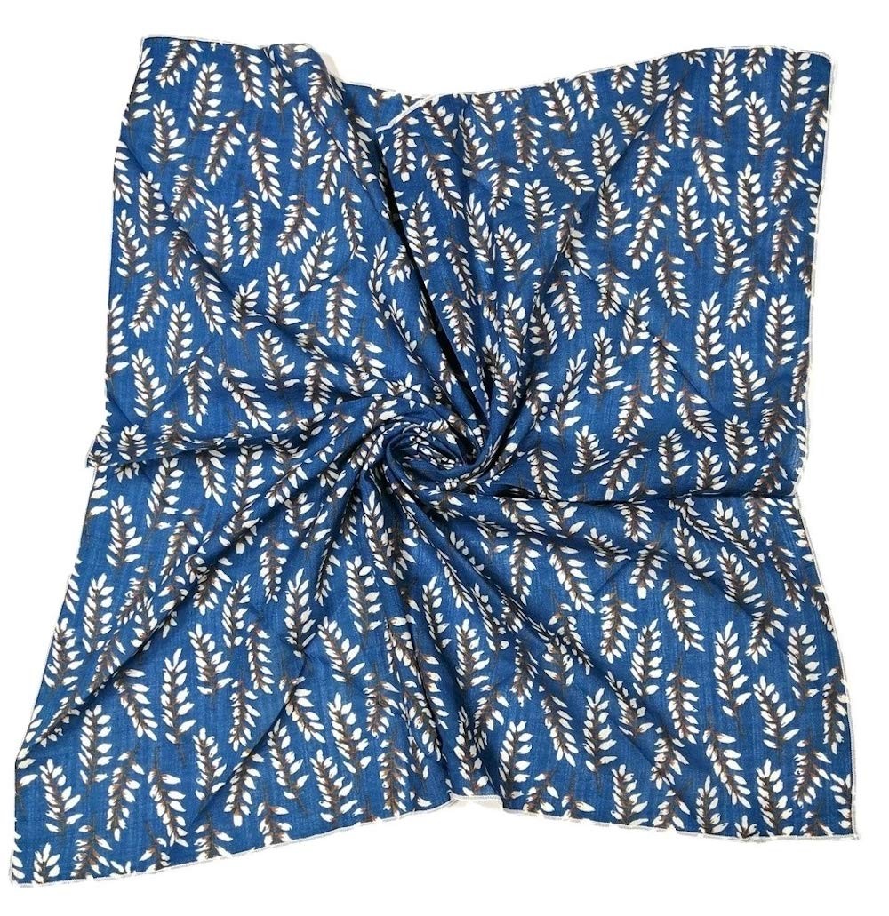 Unisex Cotton Square Scarf Bandanas 22x22 inch Locust Leaves Blue