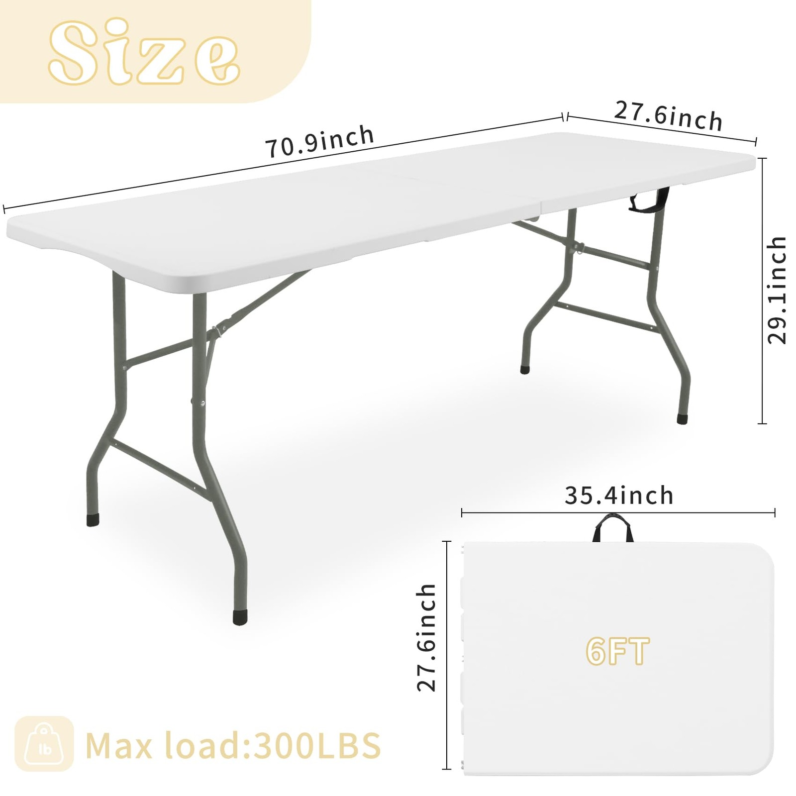 Best Folding Table 6 FT Lightweight Camping White Portable Plastic Rectangular