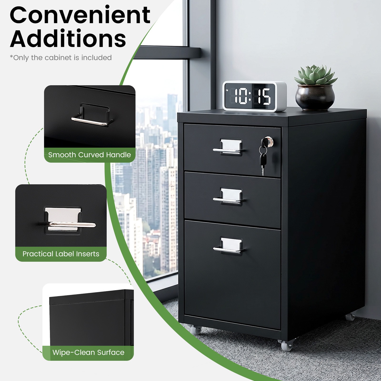 Metal Vertical File Cabinet, Mobile File Cabinet with Lock Under Desk Office
