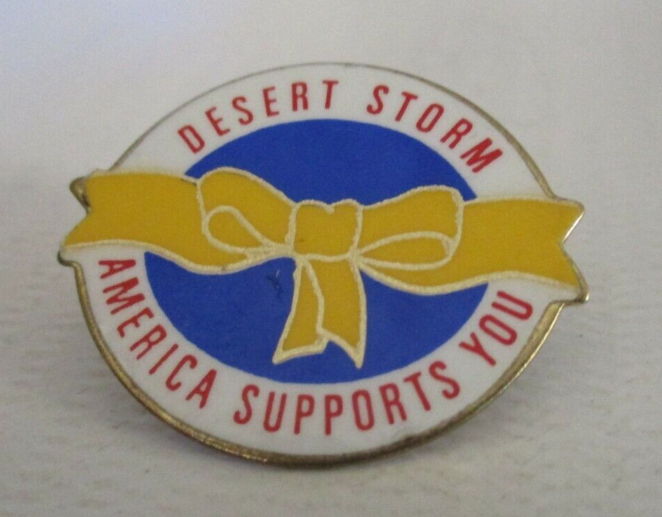 Desert Storm America Supports You Yellow Ribbon Lapel Pin / Veteran