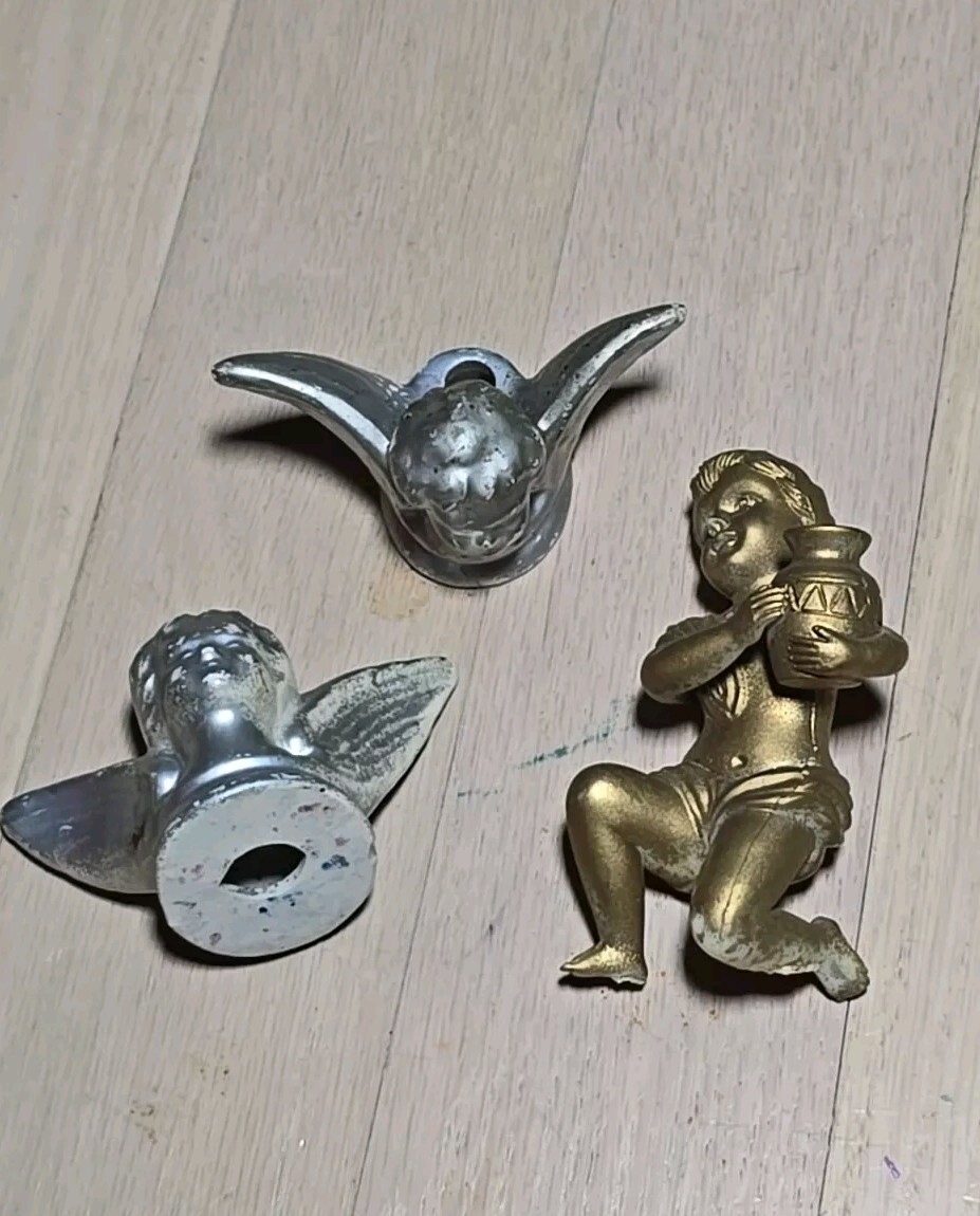 Lot Of 3 Vintage Cherubim Boy Angels Finials Candle Holders Porcelain Resin