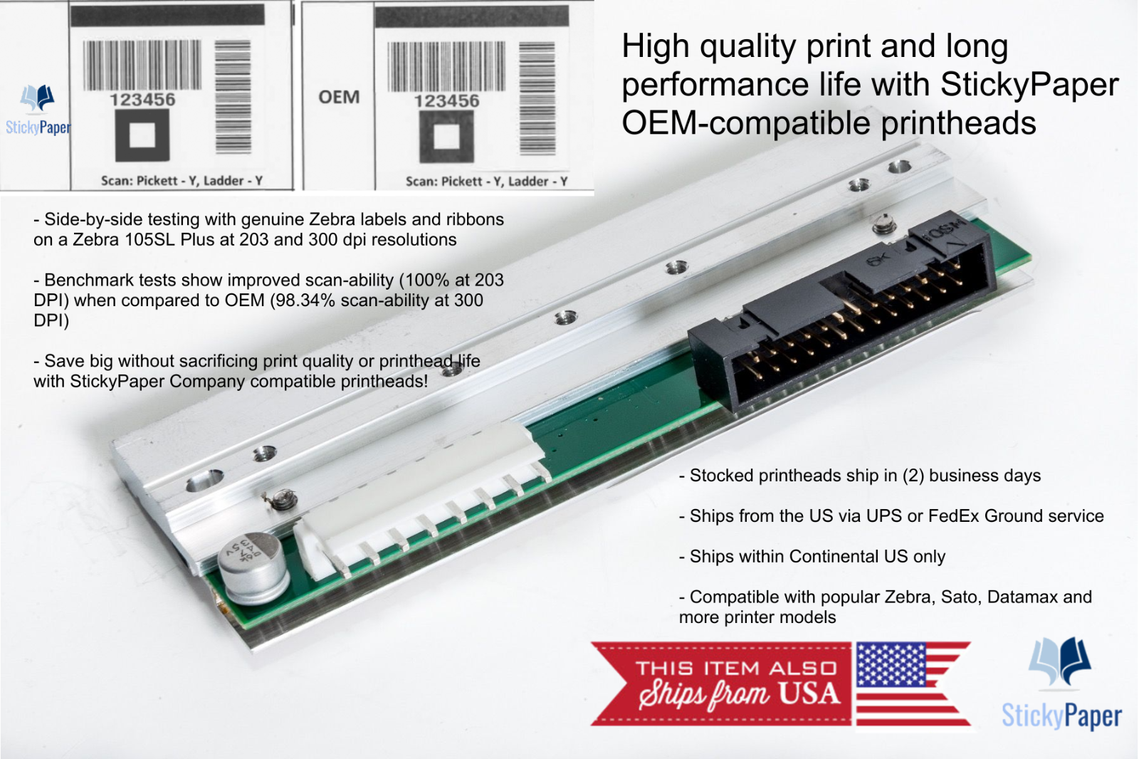 Datamax M-Class (PHD20-2220-01) Compatible Printhead 203 dpi. USA Stocked!