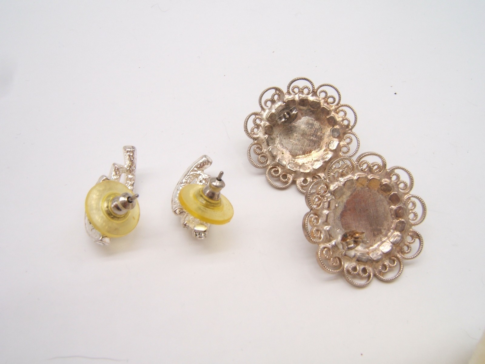 2 VTG PAIR RHINESTONE PIERCED EARRINGS