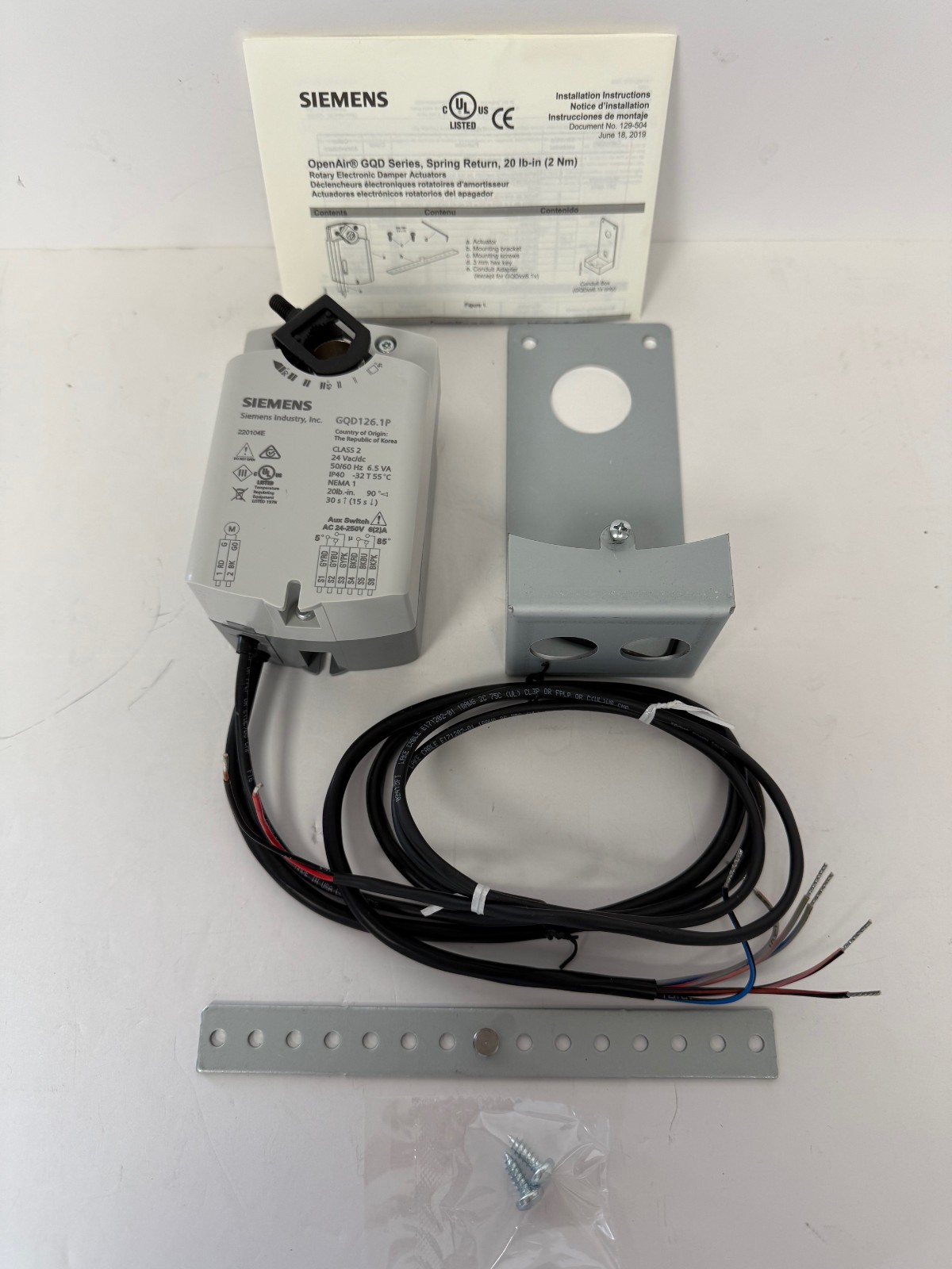 SIEMENS GQD126.1P ELECTRIC DAMPER ACTUATOR SPRING RETURN 20 LB-IN 2 POSITION NEW