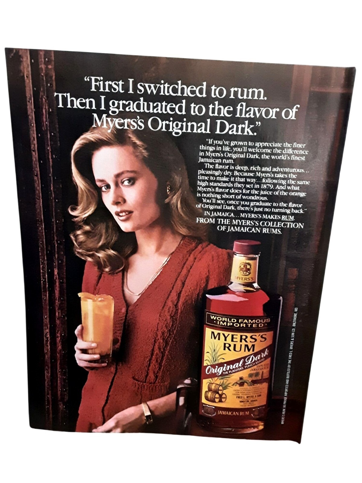 1984 Myers’s Rum Original Dark Print Ad Vintage Jamaican Rum Woman