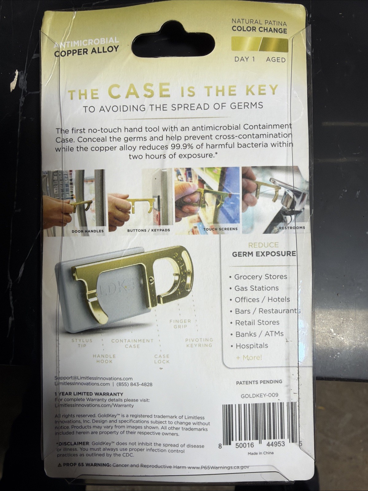 GoldKey Antimicrobial Copper Hand Tool Stylus White Containment Case Key Chain