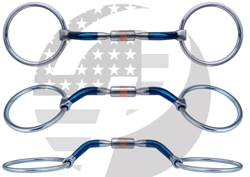 Sweet Iron Bit Loose Ring Comfort Barrel Bits, Blue Alloy Sweet Iron Snaffle Bit