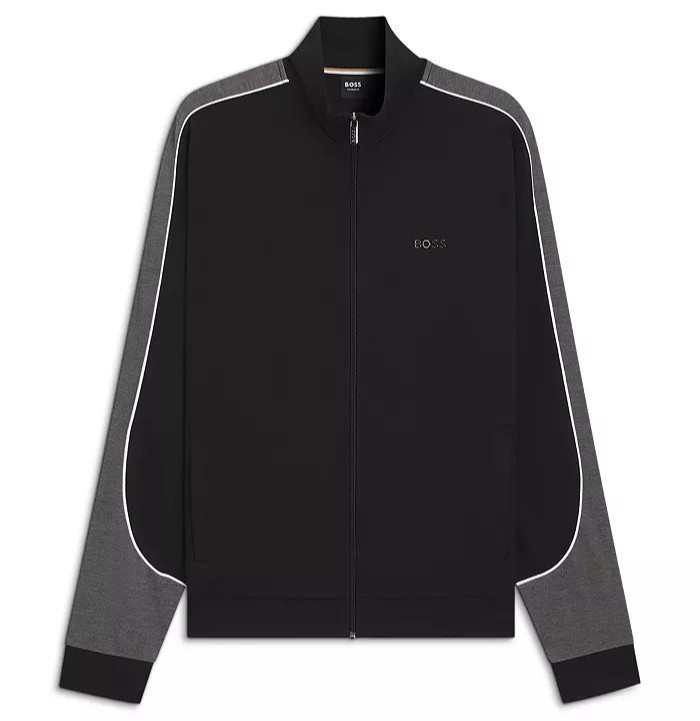 Hugo Boss Men's Tracksuit Jacket Zip-Up, Black and Gray, NEW with Tags