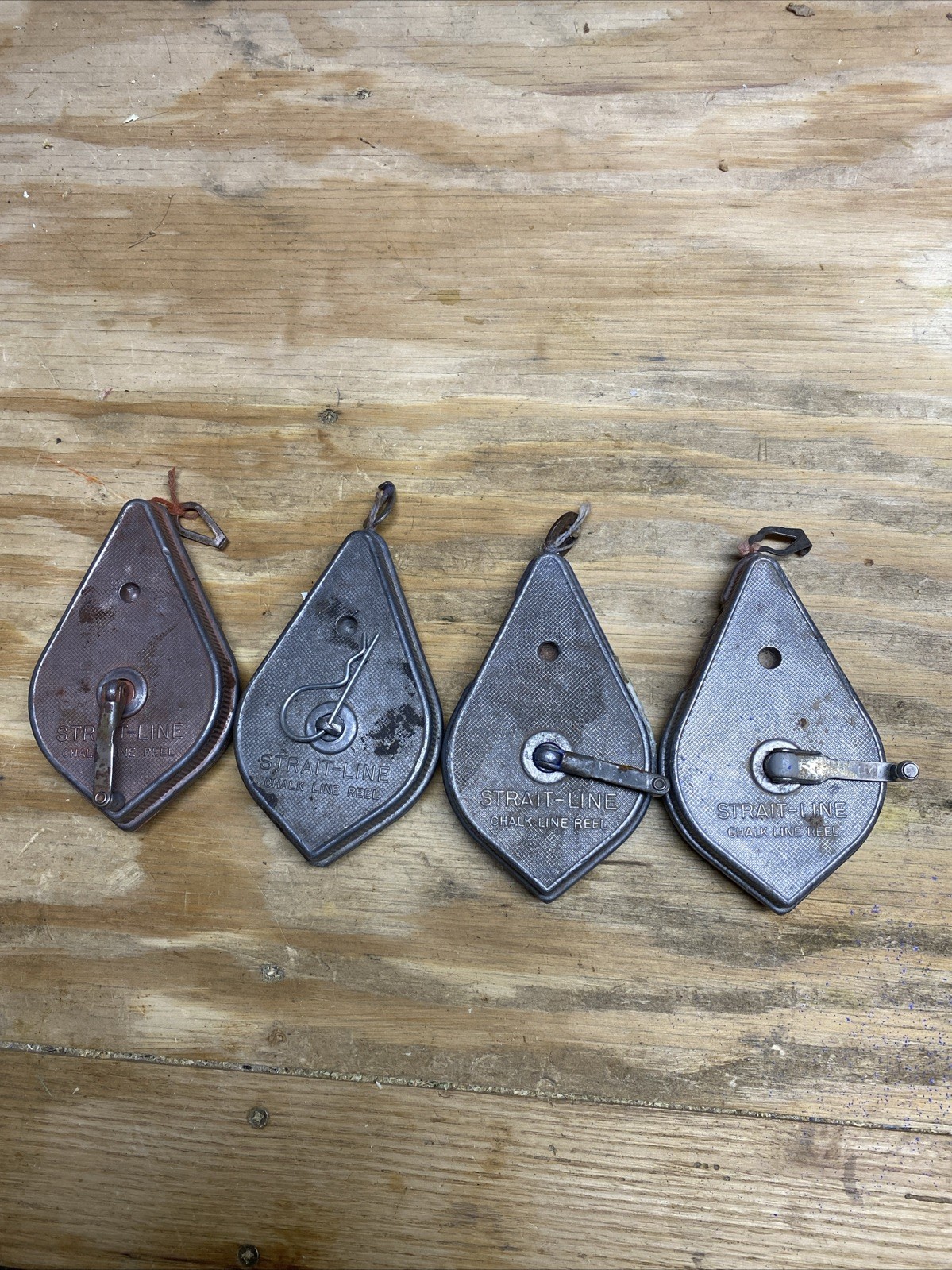 4 Vintage Straight Line Chalk Line Reel Irwin Company Plumb Bob Ohio USA