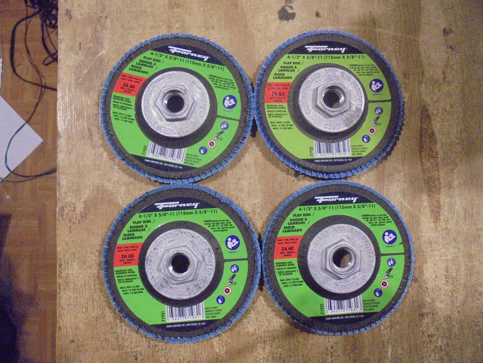 4 Forney 71931 Zirconia Aluminum 60 and 80 Grit 13,300 Blue Flap Disc 4-1/2