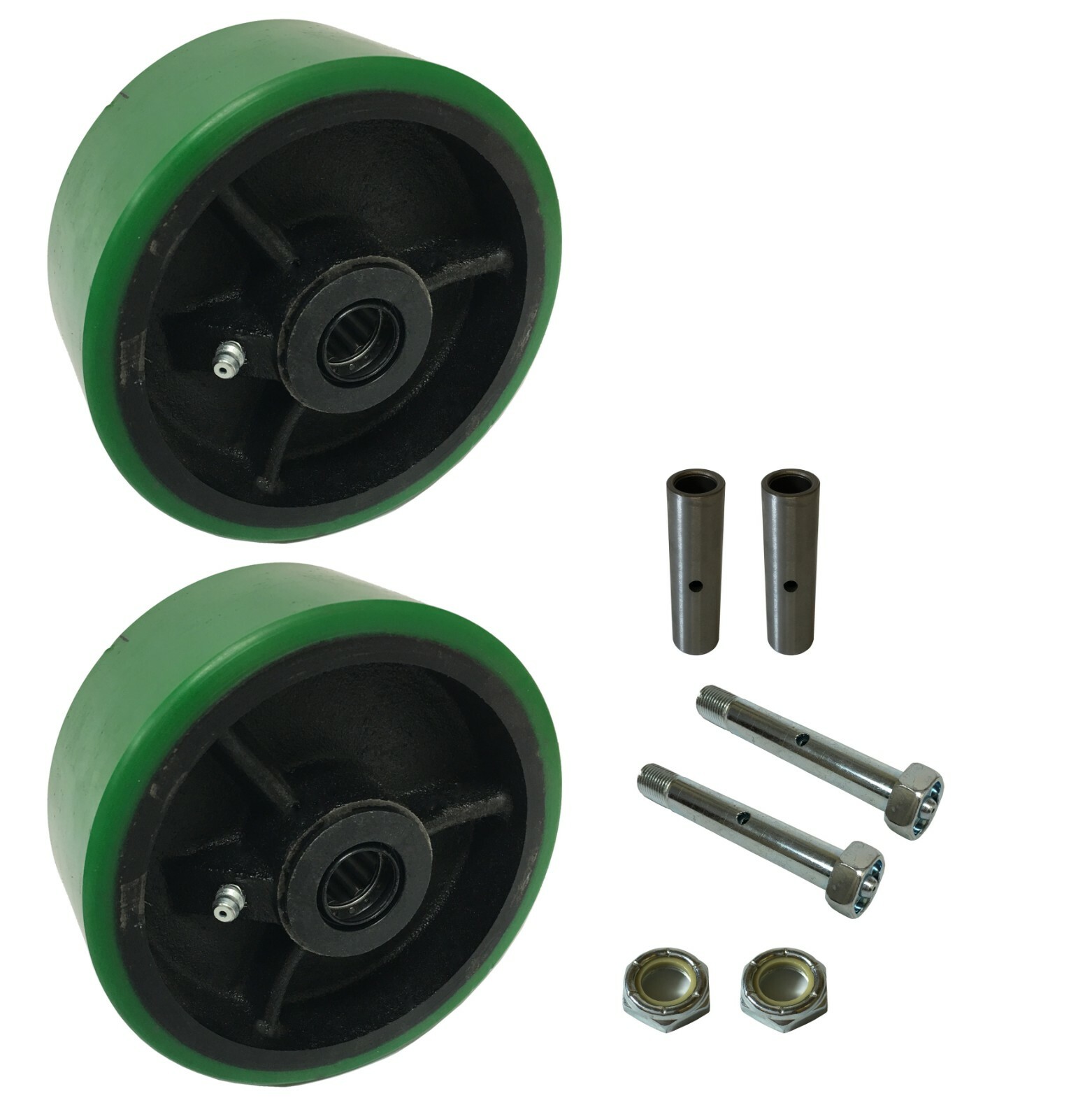 2 Caster Wheels Set 4" 5" 6" 8" (Green) Polyurethane on Cast Iron Wheel Set