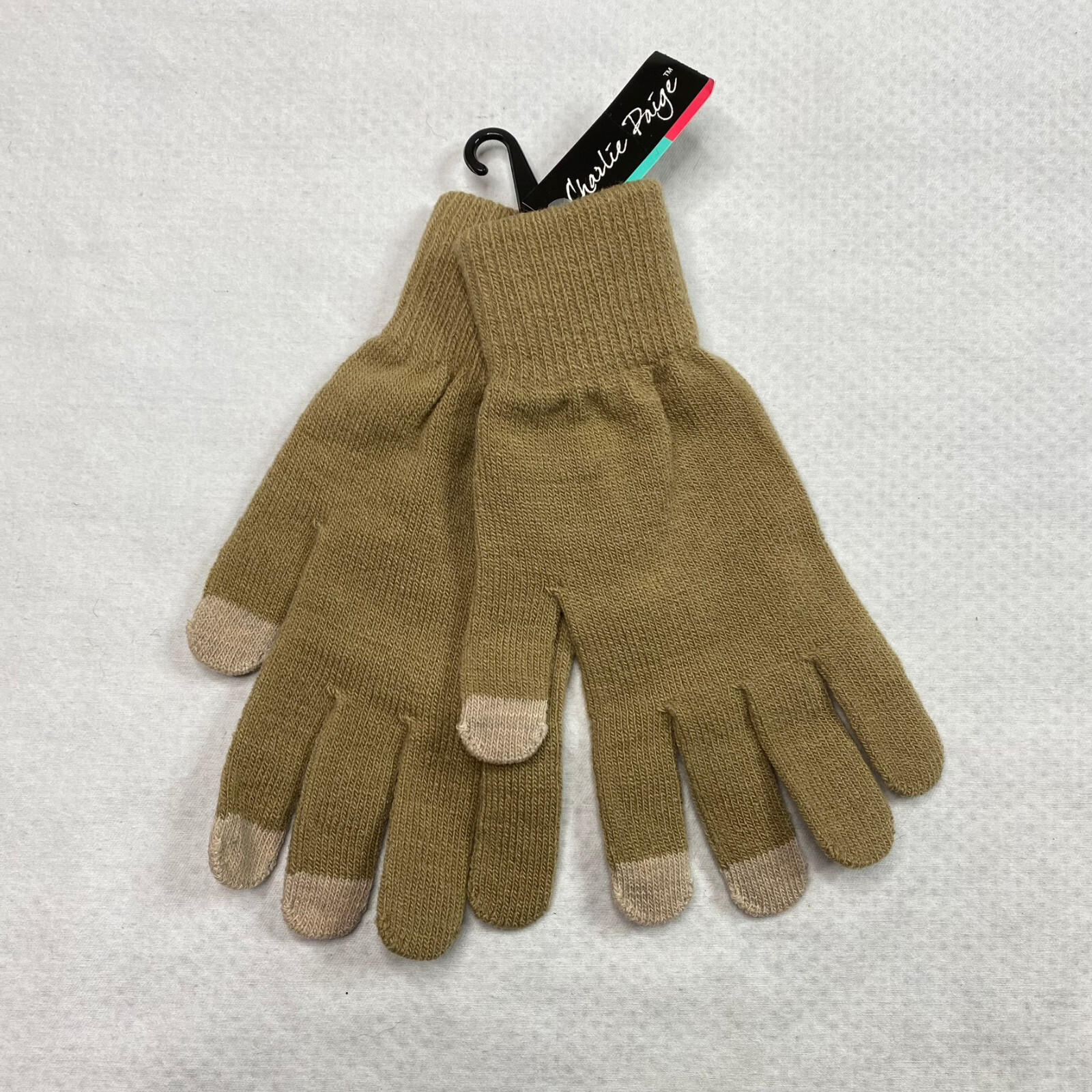 Charlie Paige Mens Tech Gloves Beige Tight Knit Winter One Size Stretch NEW