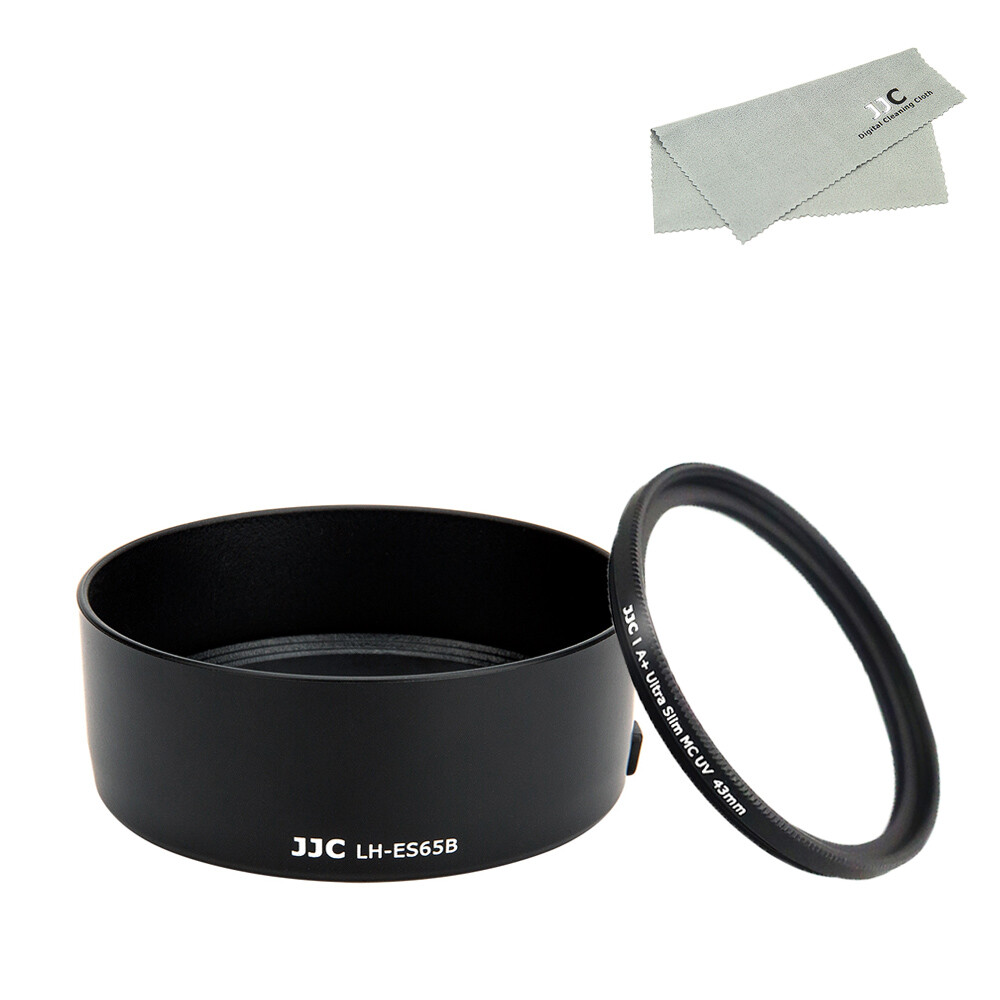 JJC Reversible Lens Hood 43mm UV Filter for Canon RF 50mm f/1.8 STM as ES-65B
