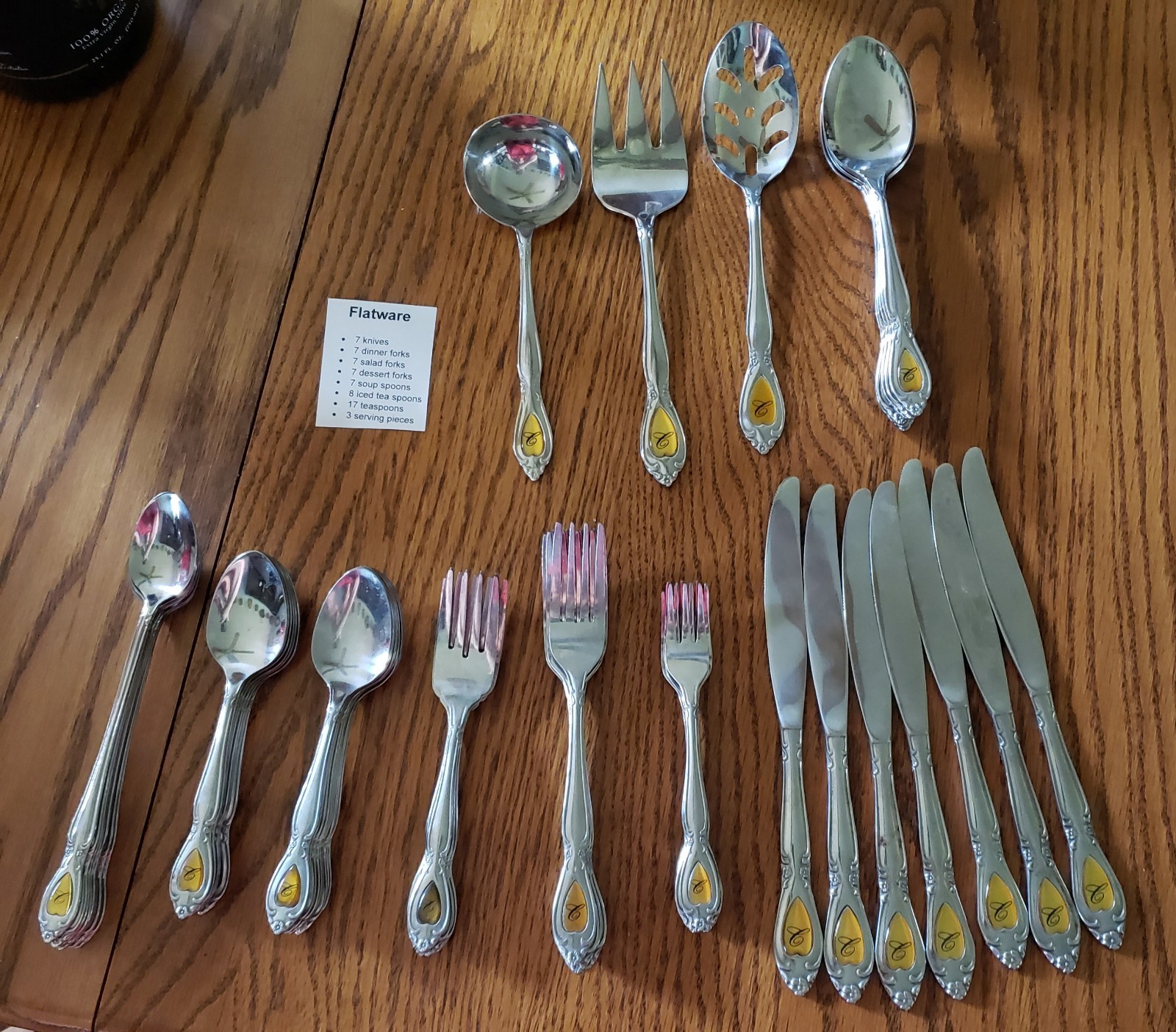 63 Piece  Customcraft Monogram C Stainless Steel W/ Heart Shape Inlay Flatware