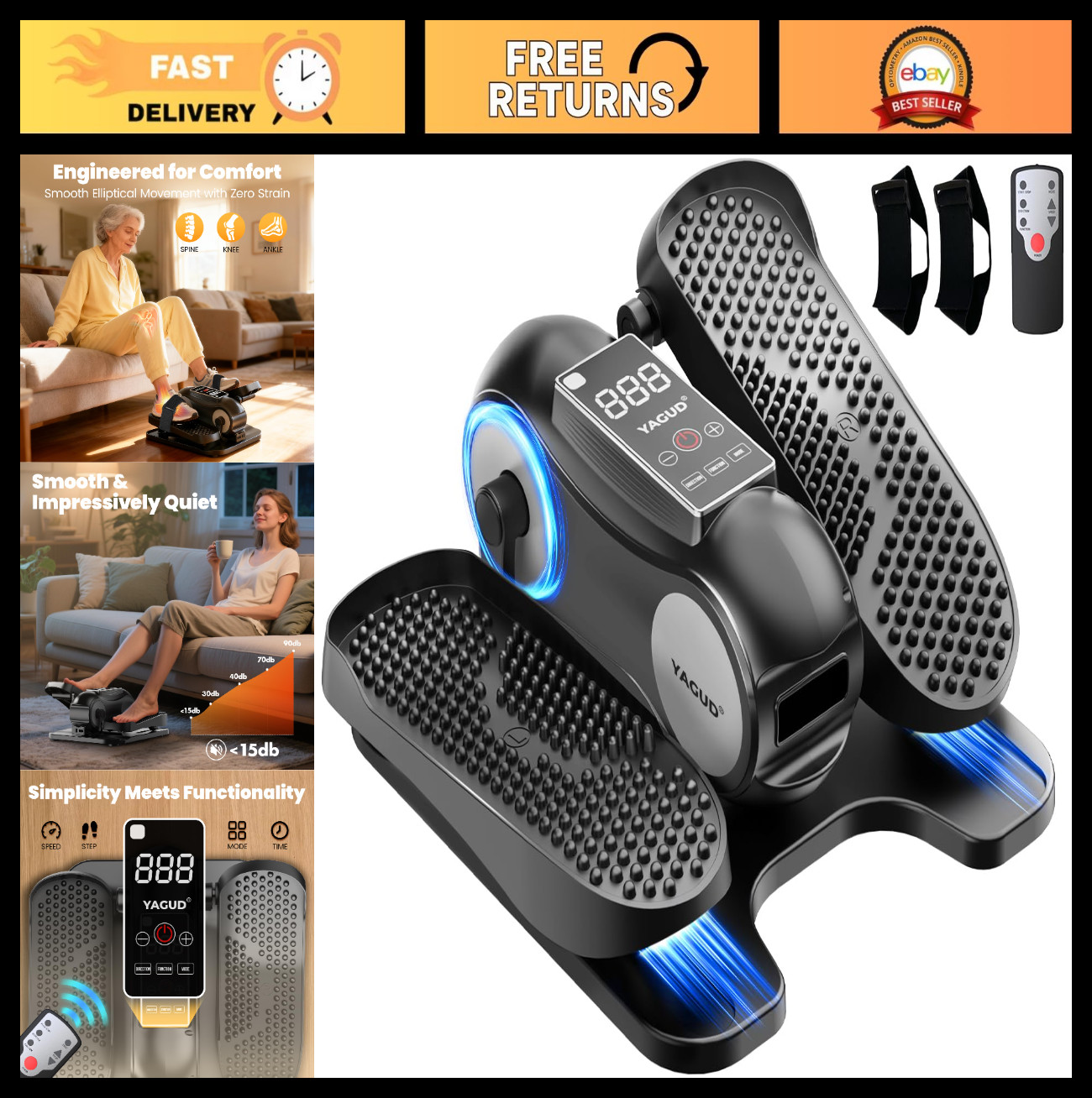 Portable Under Desk Elliptical Machine - Quiet Electric Leg Exerciser, 12 Speeds