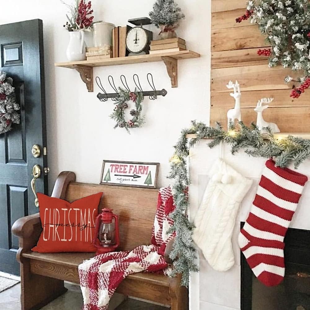 GEEORY Christmas Pillow Covers 18x18 Set of 4 for 18" x (Pack 4), Red