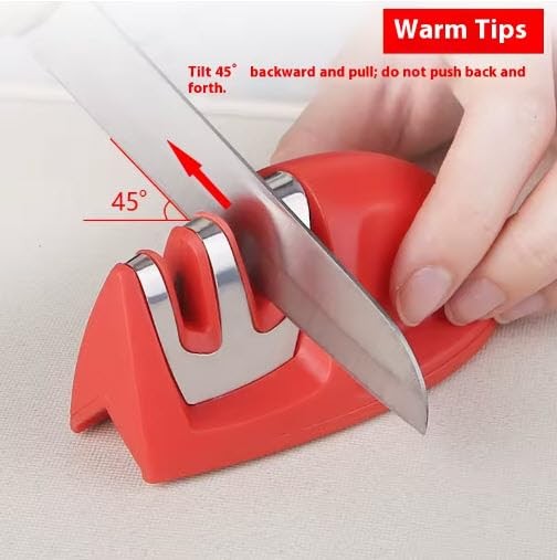 Portable 2Stage Manual Kitchen Knife Sharpener Fine Coarse Grind Red