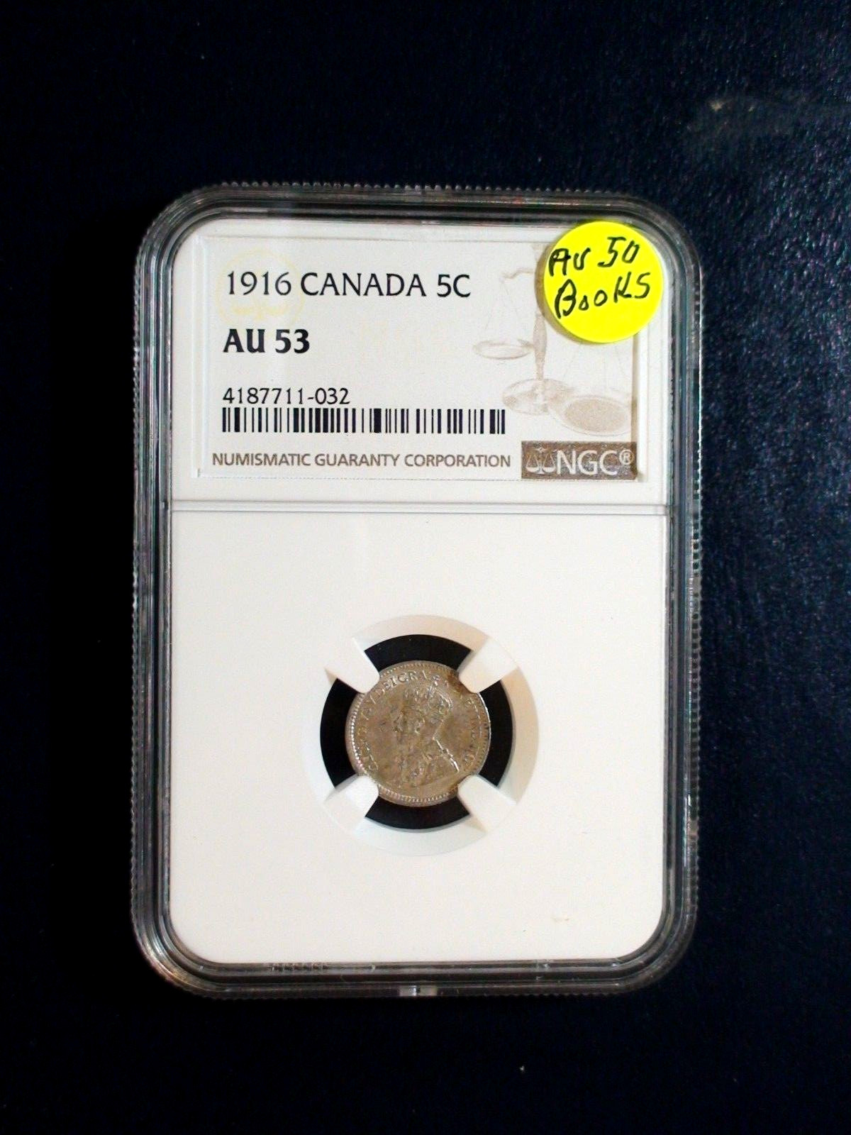 1916 Canada Five Cents NGC AU53 SILVER 5C Coin PRICED TO SELL!