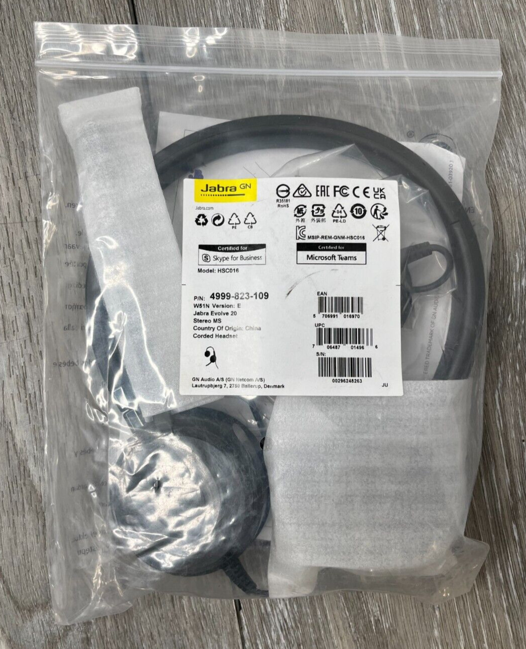 Jabra HSC016 Evolve 20 Stereo MS Corded Headset, Black