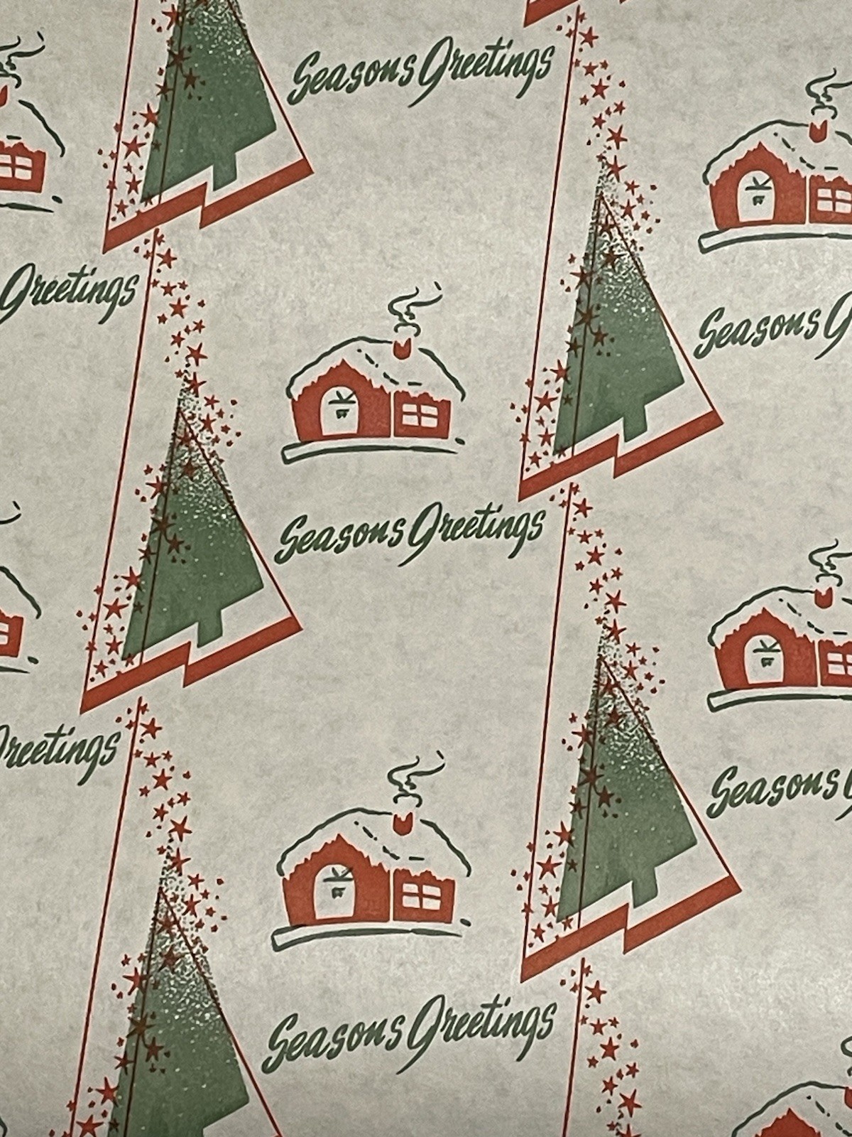 VTG CHRISTMAS WRAPPING PAPER GIFT WRAP GORGEOUS SEASONS GREETING CABIN SCENE NOS