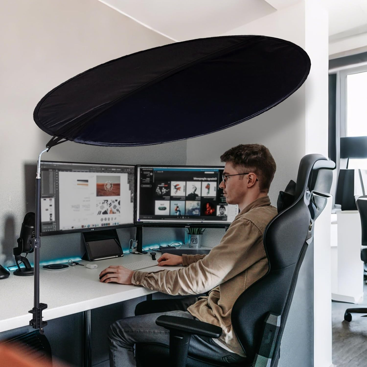 Office Cubicle and Desk Shade - Foldable 48" Circular Shading, Light-Proof Desk