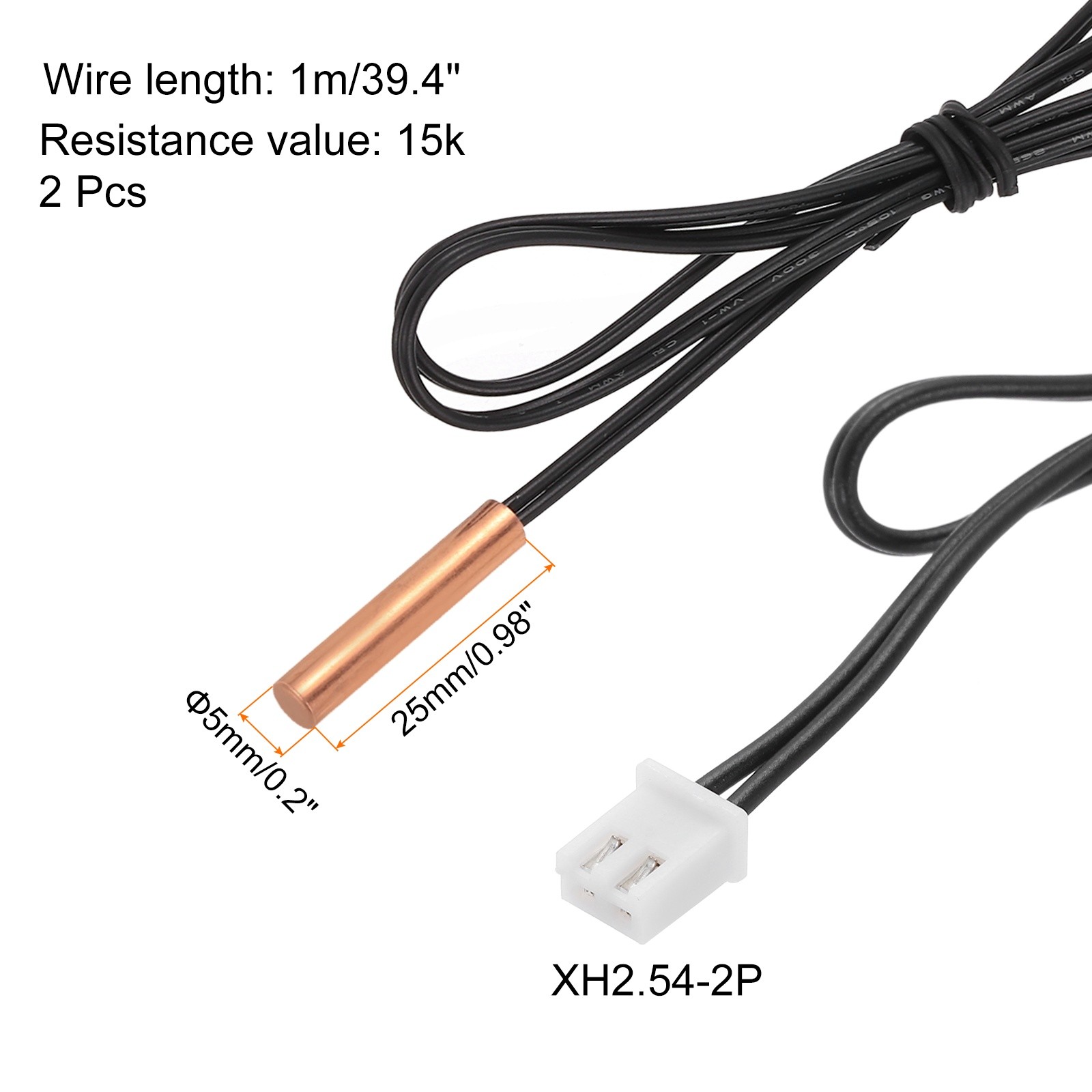 2Pcs 15K NTC Thermal Sensor Probe, 39.4" Cylindrical Sensitive Temp Sensor
