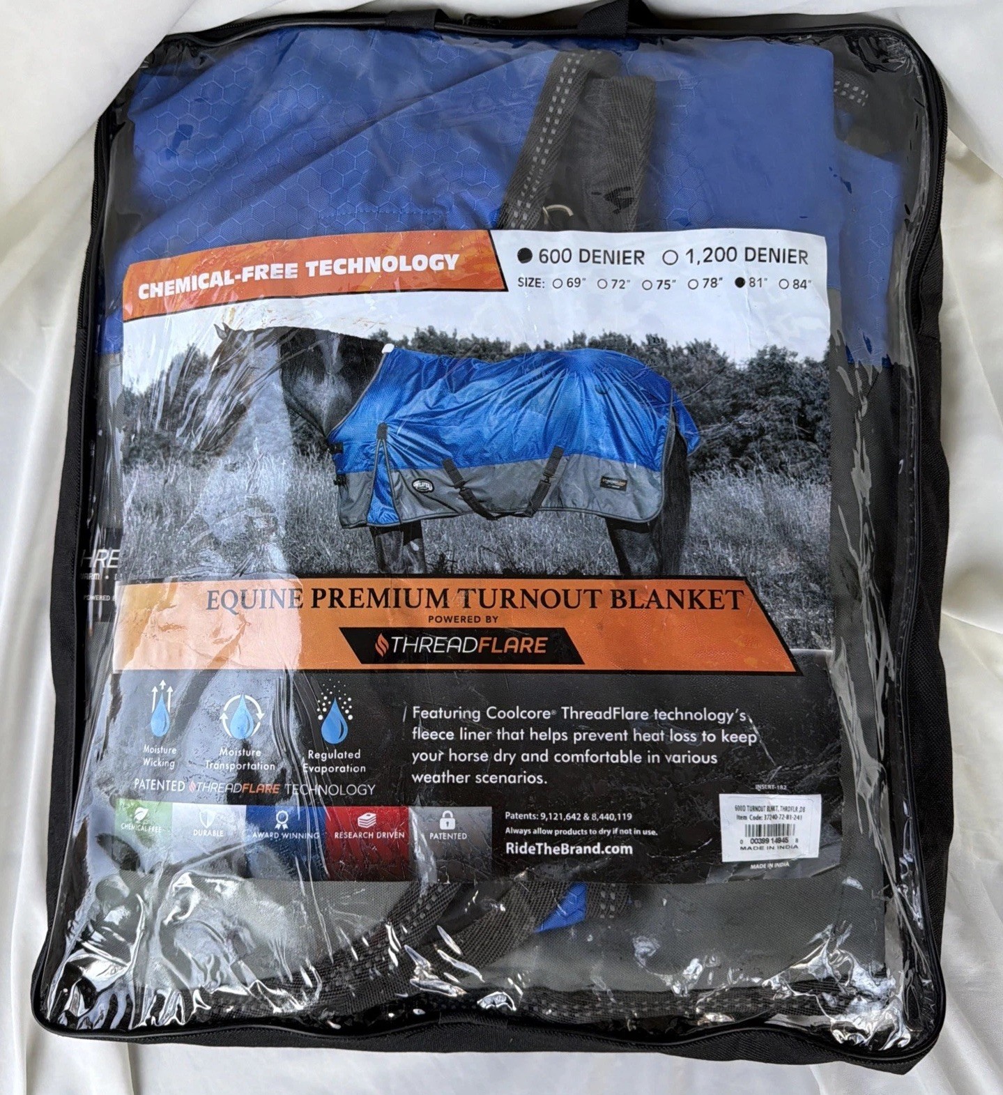 Equine Premium Turnout Blanket Weaver 600D ThreadFlare  81 Inch Blue New