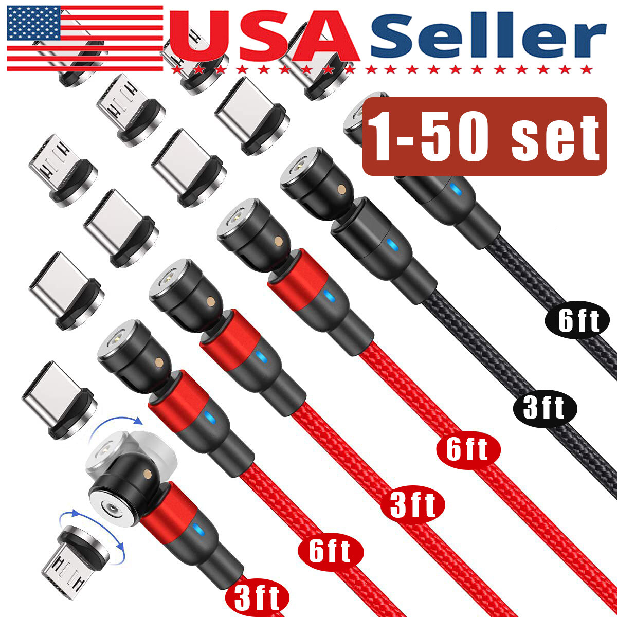 180°+360° Rotate Magnetic Charger Cable Phone Fast Charging Type C Micro USB Lot