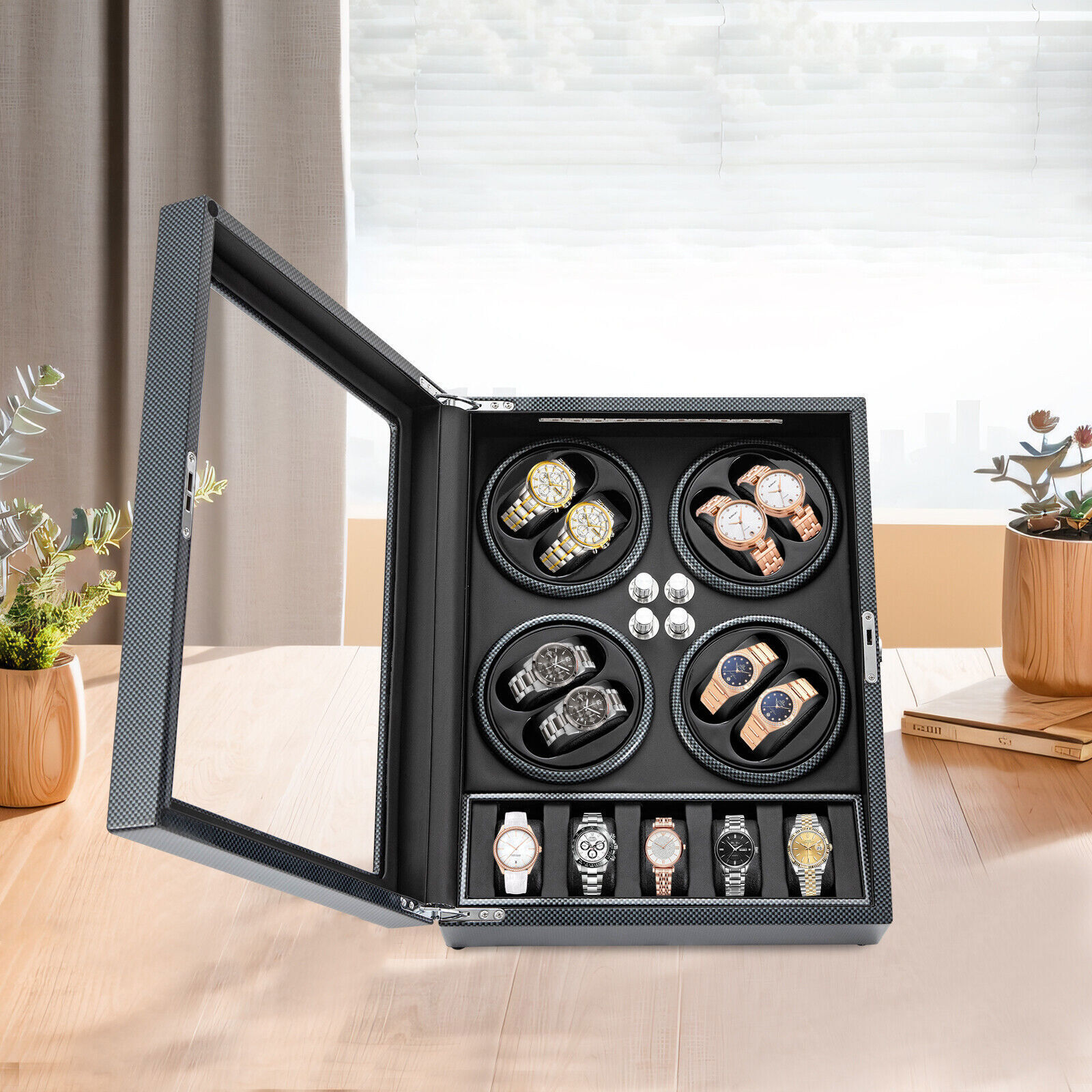 LED Light Automatic Watch Winder Box Display Storage Case 8+5 Watch Winder Box