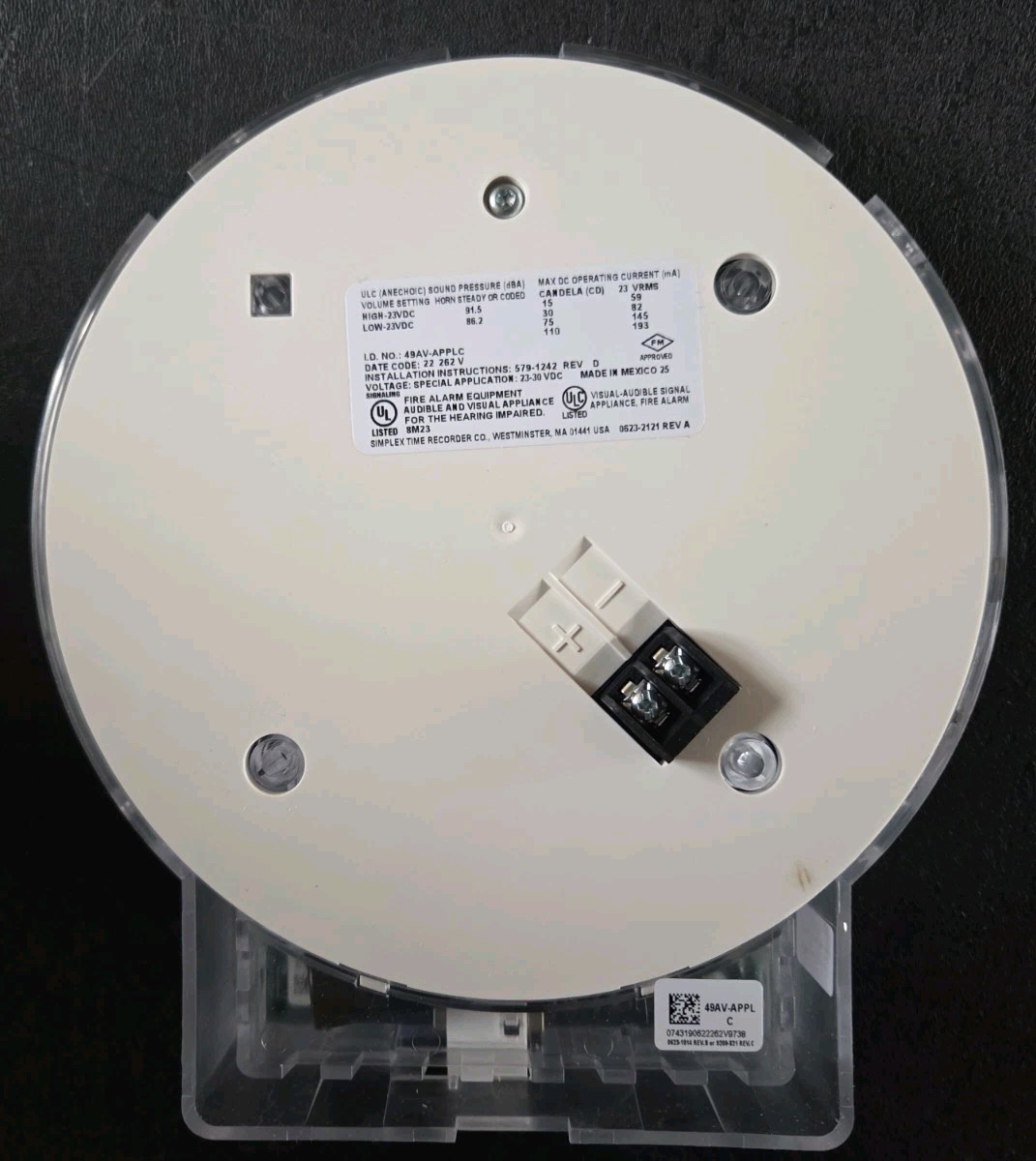 SIMPLEX 49AV-APPLC ADDRESSABLE CEILING HORN/STROBE - APPLIANCE ONLY - 46 AVAIL.