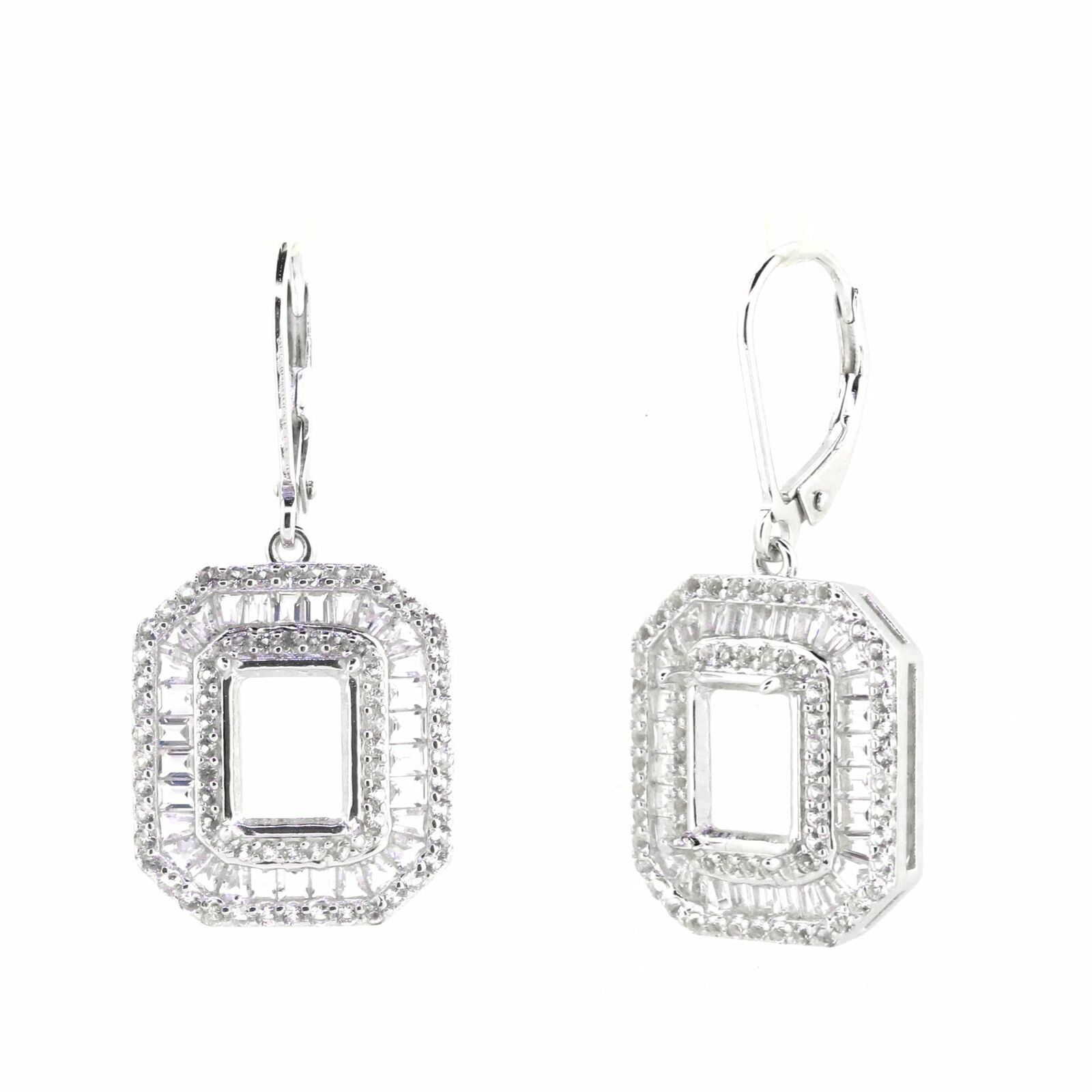 Sterling Silver Semi Mount Earrings Setting Emerald OCT 9X7mm Dangle