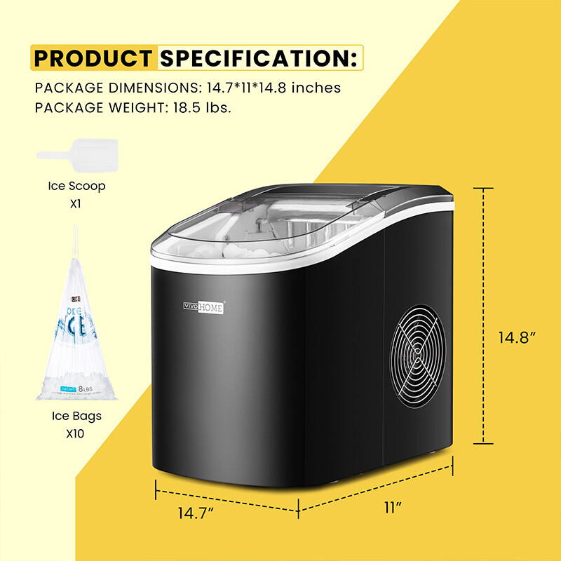 Electric Ice Cube Maker Machine w/ 10 Ice Bag, Self Cleaning Function 27lbs/Day