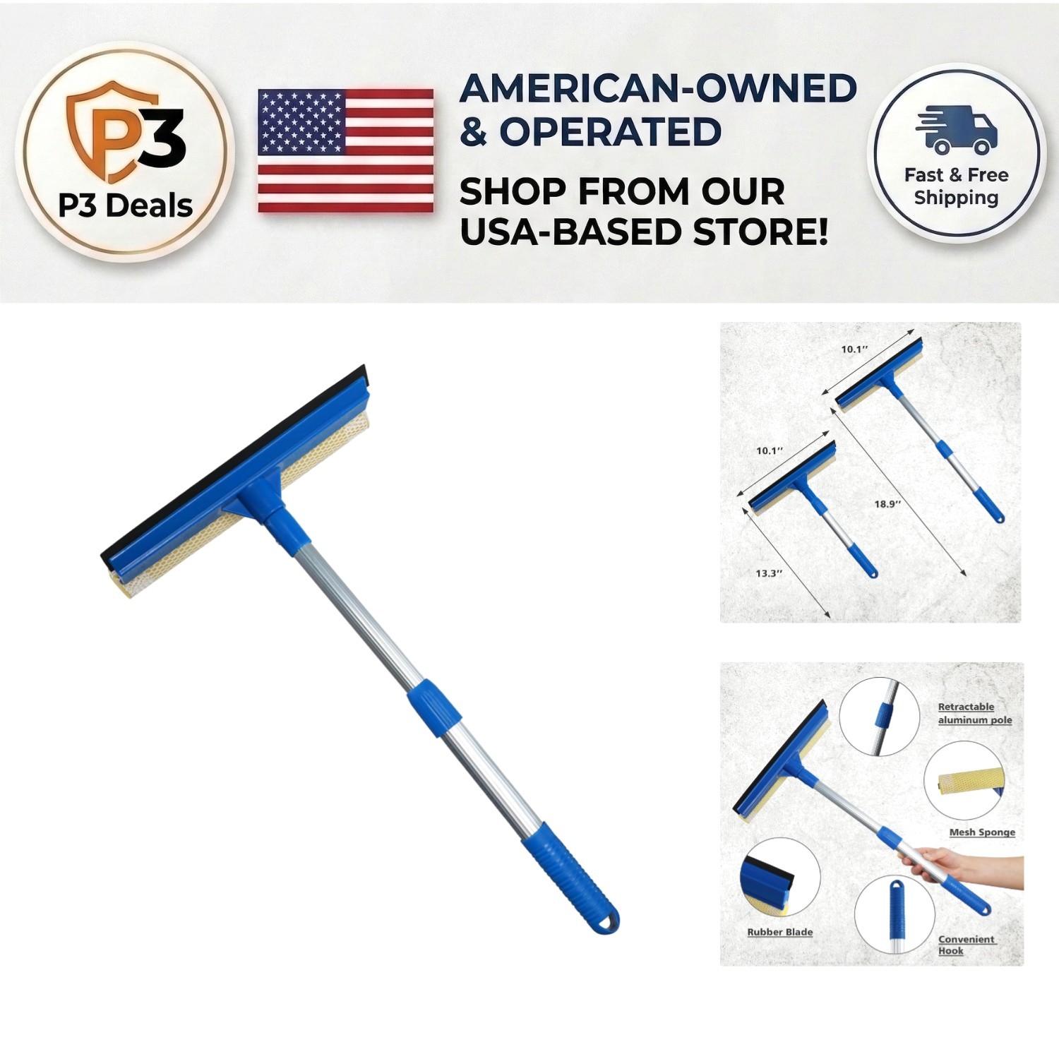Durable Retractable Window Squeegee for Effortless Indoor & Outdoor Cleaning