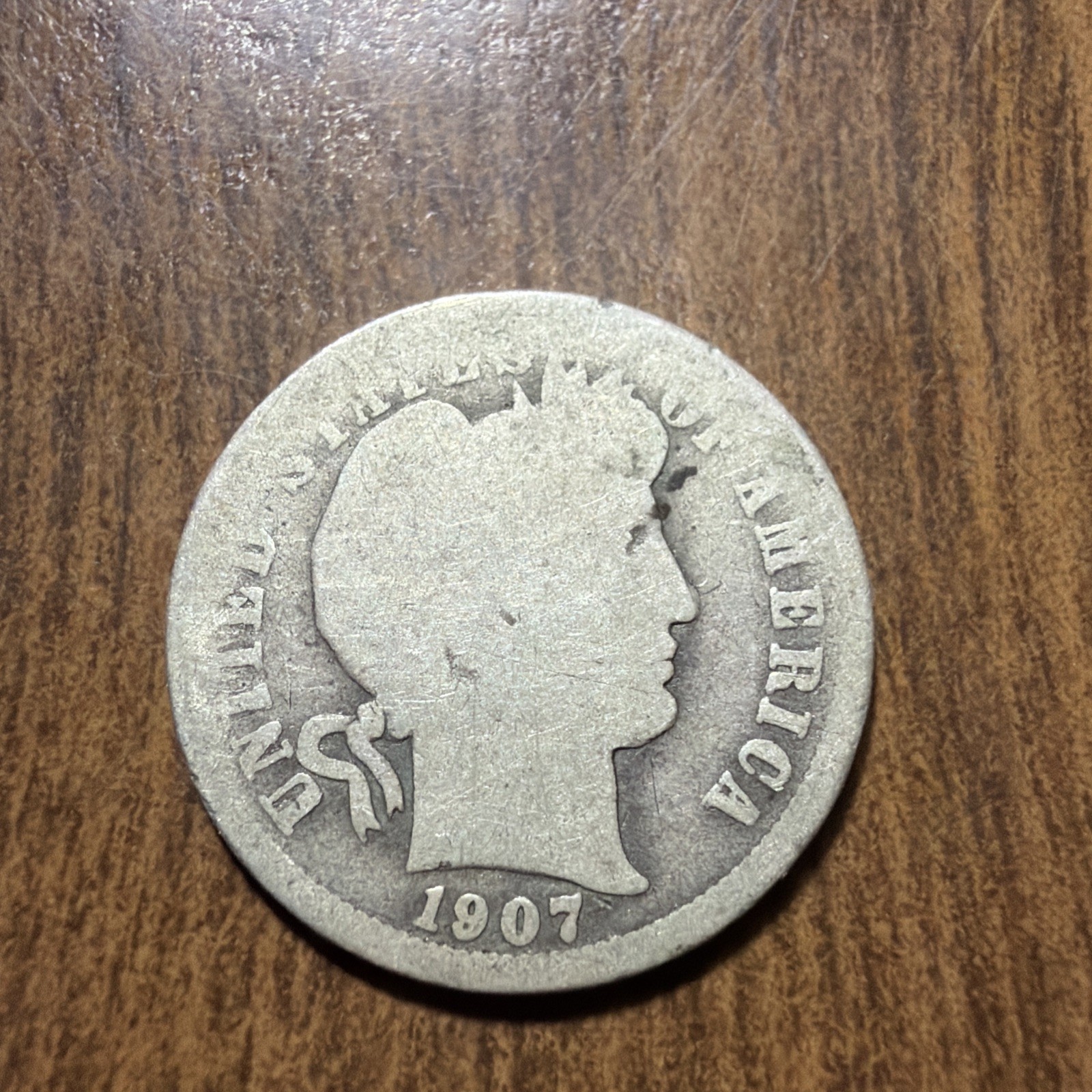 1907 Barber Dime Good Actual Coin Good Additional To Collection